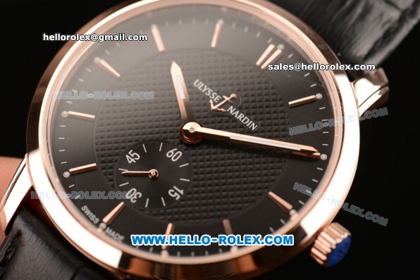 Ulysse Nardin Classico Miyota OS2035 Quartz Rose Gold Case with Stick Markers Black Dial and Black Leather Strap - Click Image to Close